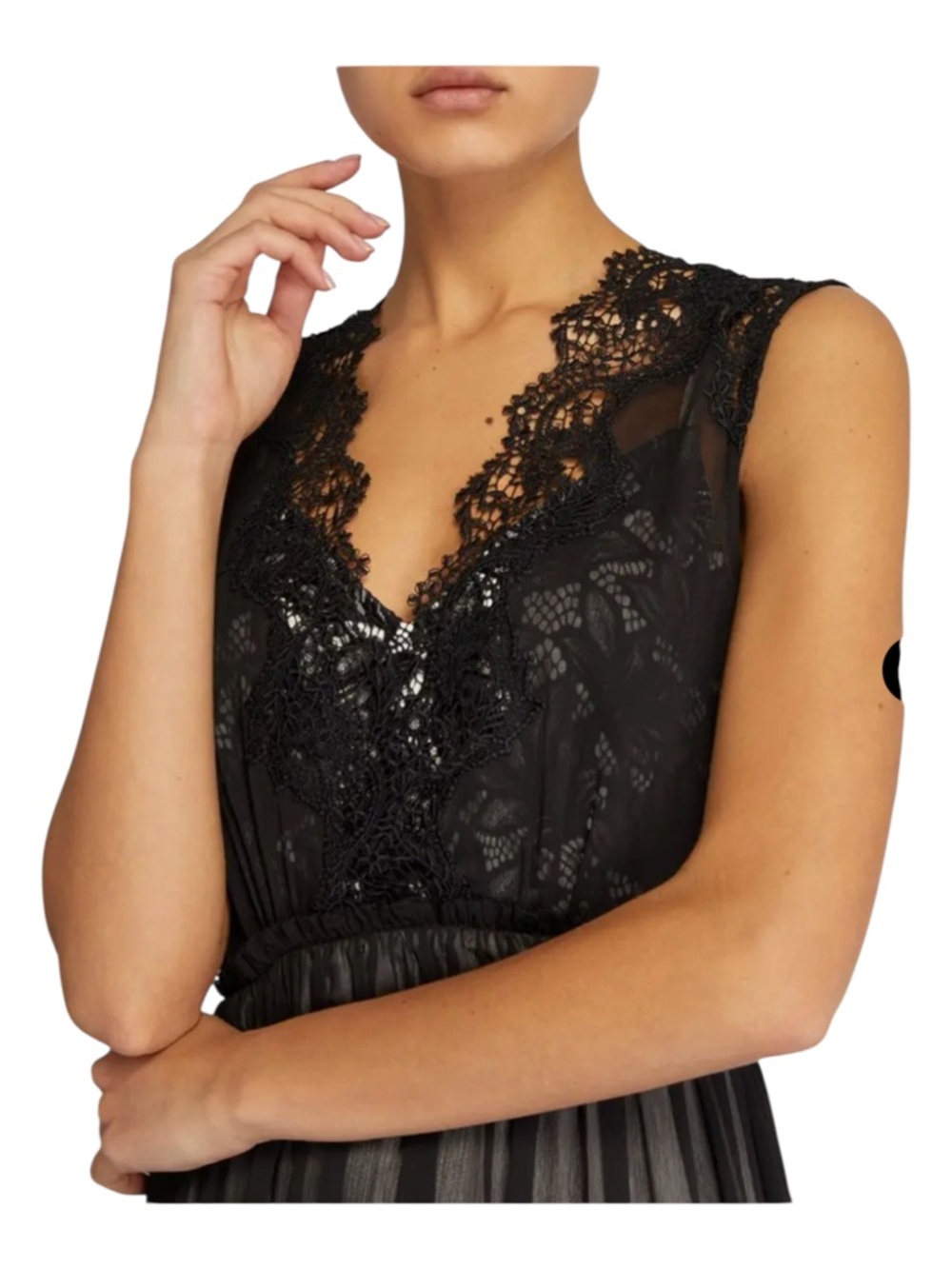 Allsaints Sara Black Lace V-Neck Sheer Midi Dress Sz. 2 - Picture 6 of 16